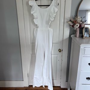 Vici White Cotton Blend Denim Jumpsuit